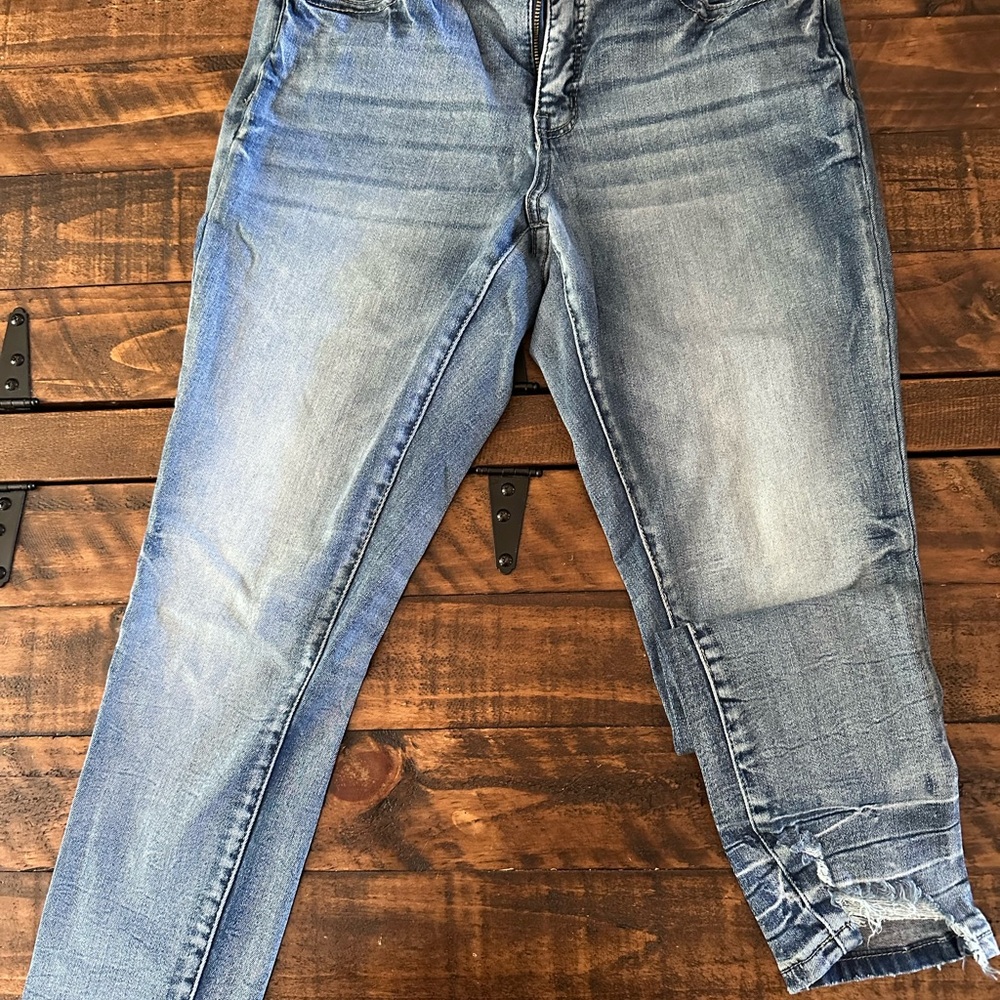 BKE Blue Straight Leg Jeans with Distressed Details